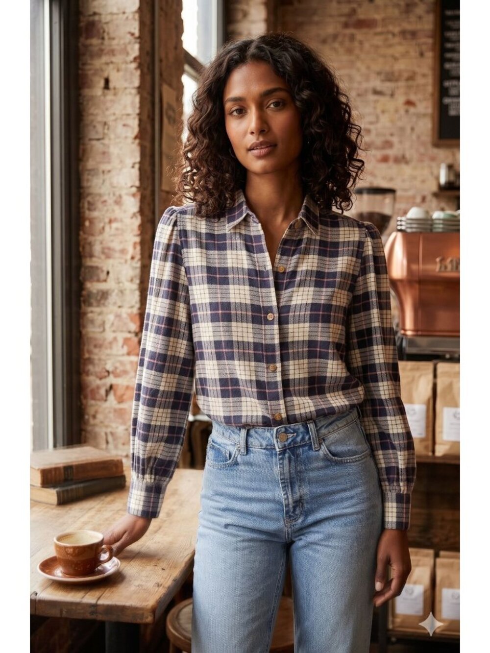 Rails Angelica Flannel Shirt Womens Medium Long Puff Sleeve Button Up Blouse Top